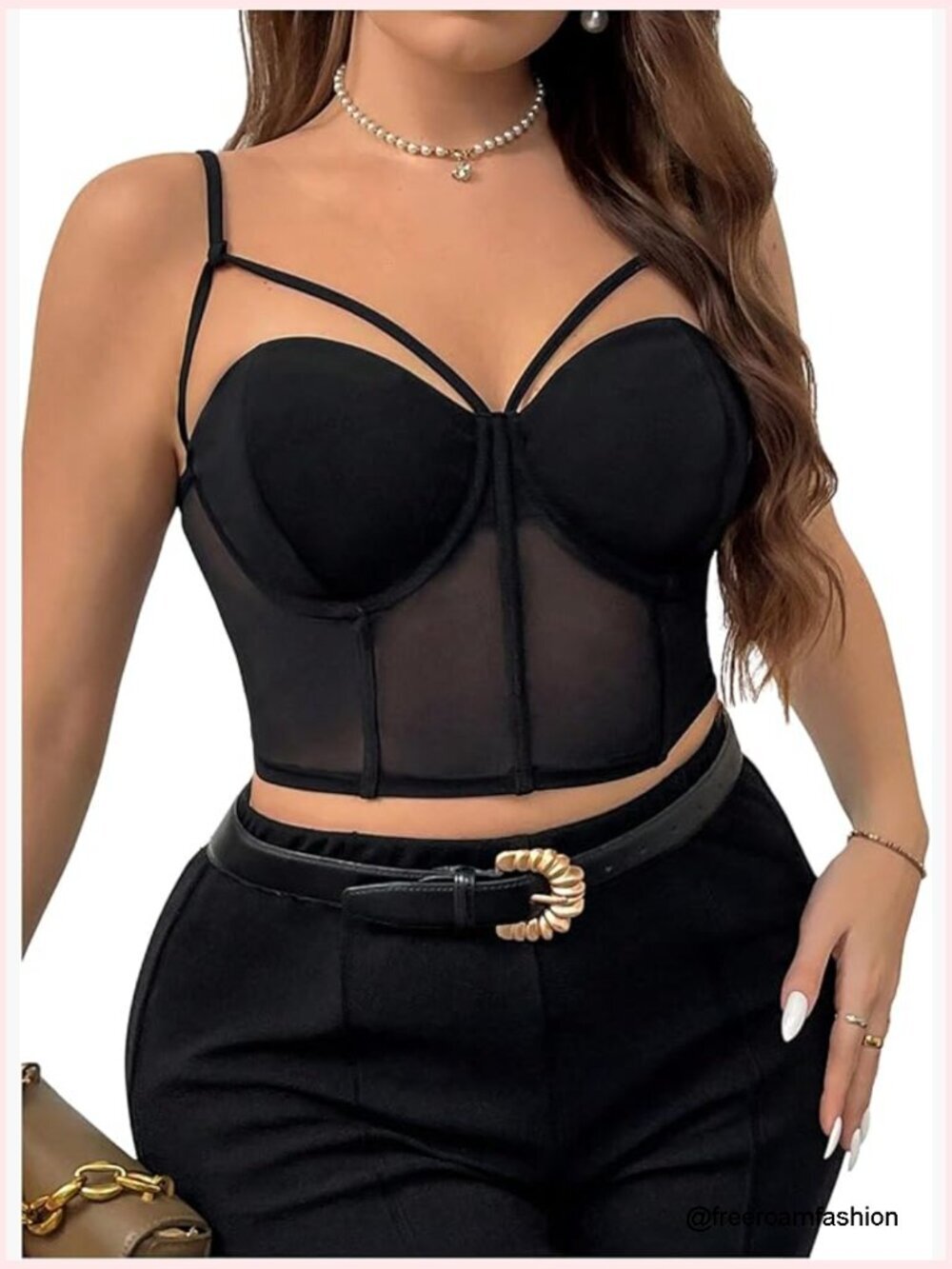 Plus Size Mesh Corset Crop Top Spaghetti Strap Cut Out Camisole Party Clubwear